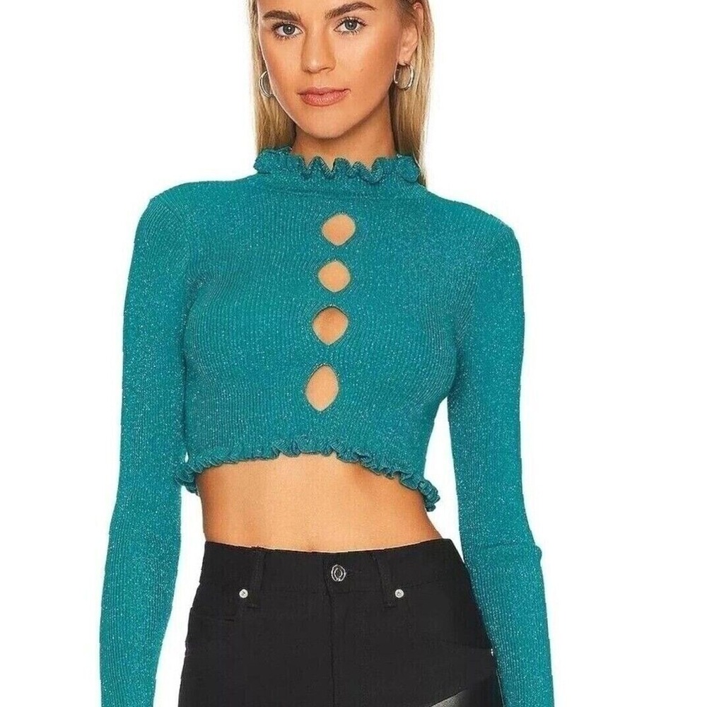 NWT For Love and Lemons Lorelei Cropped Turquoise Blue Sweater Size‎ 1X